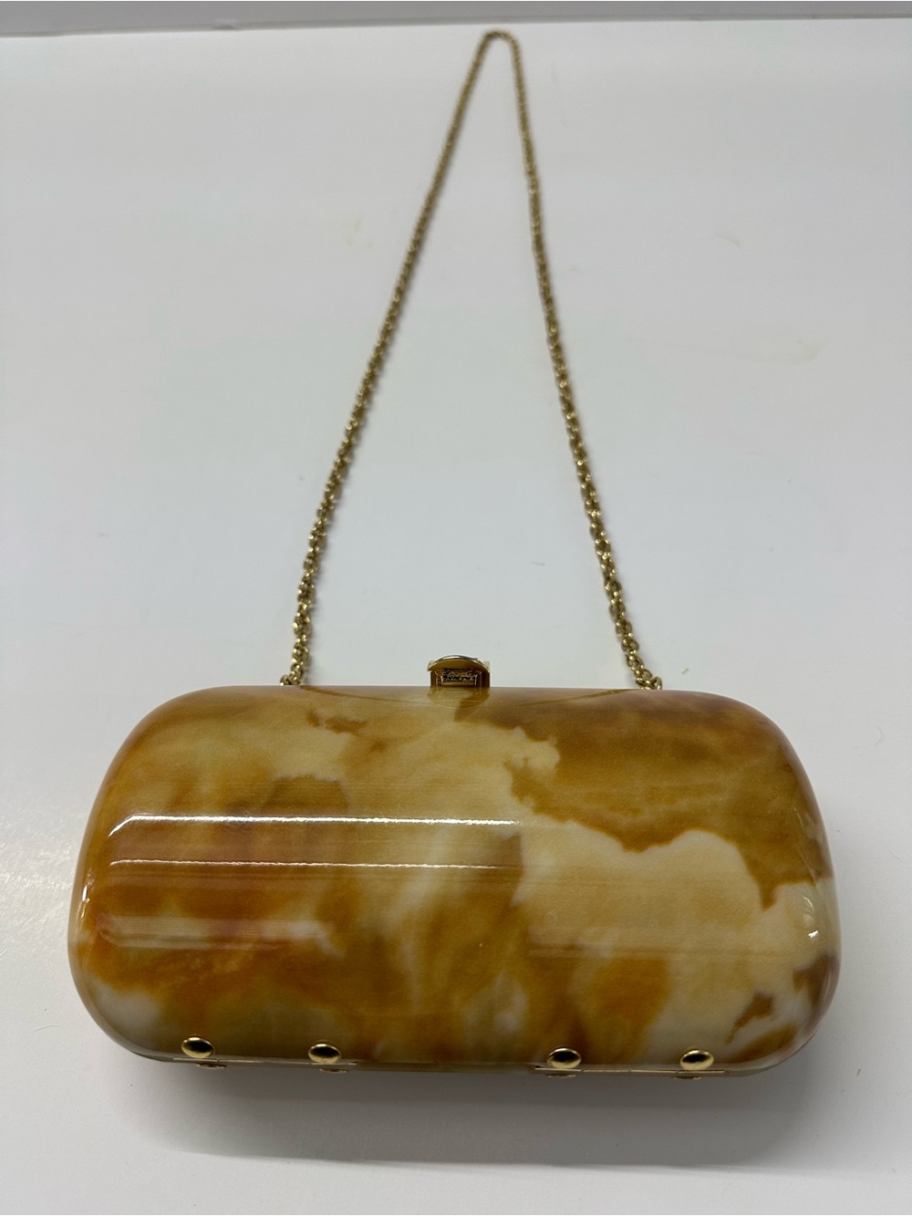 Marbled Gold-Tone Mini Clutch with Chain Strap